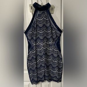 Beautiful Navy Blue Knit Lace Halter Dress Size 2